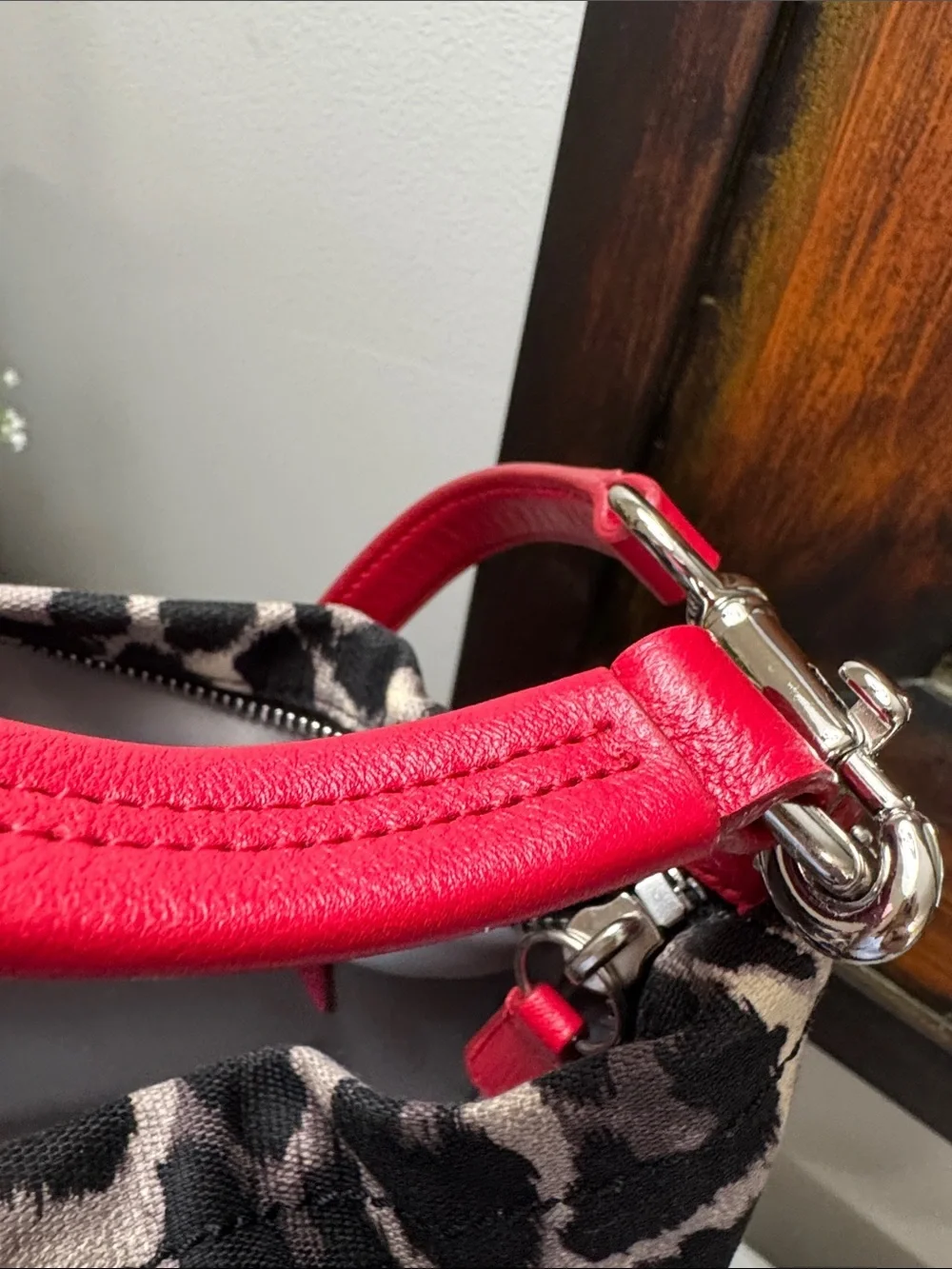 Coach Parker Leopard-Print (Ocelot) Shoulder / Hobo Bag with Red Trim